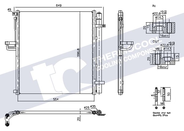 FOR4CN002-1 Ford Ranger 4 2.5/2.2D/3.2D Condenser (2 Stud) (554x597x20) 17-23 - Image 1